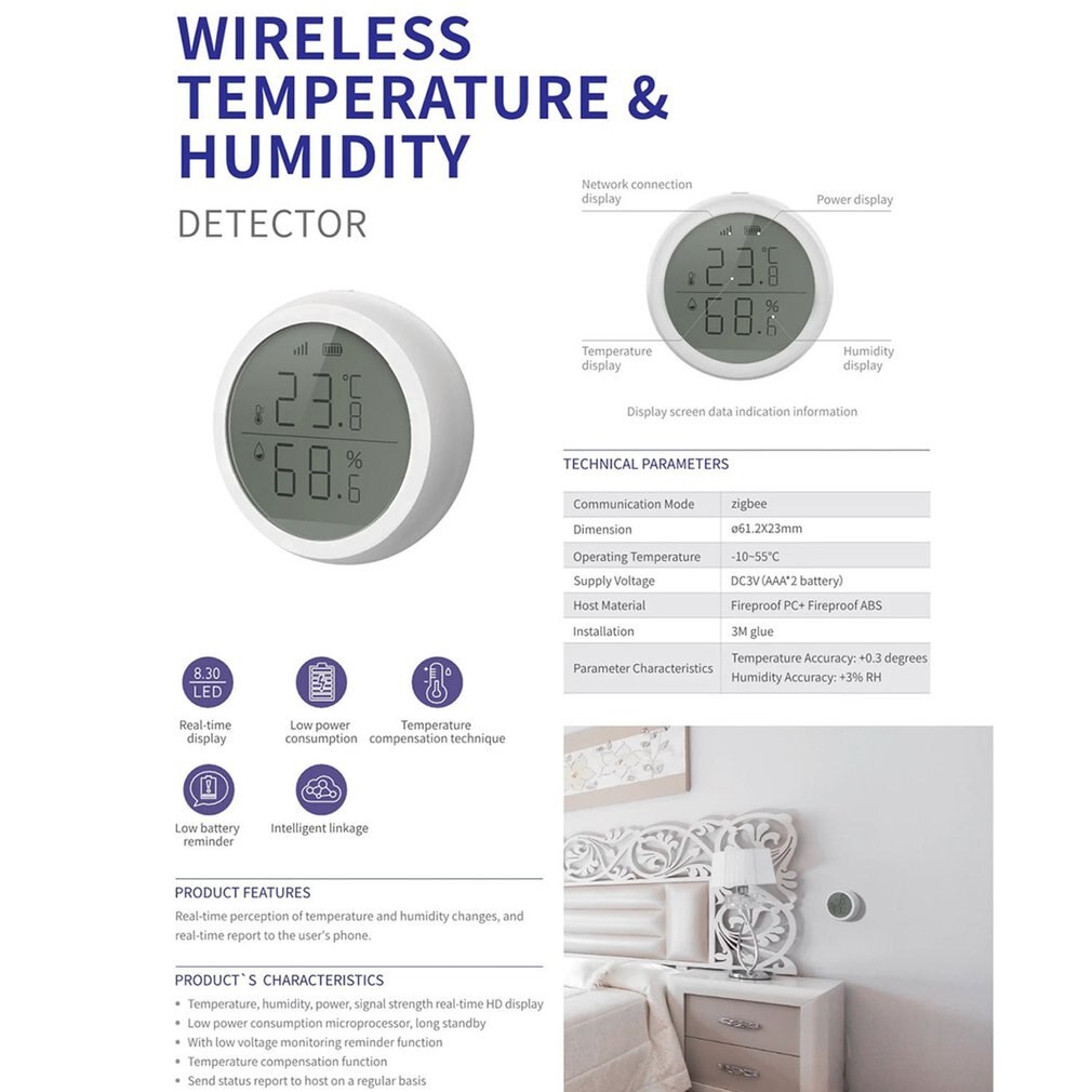Tuya Zigbee 3,0 Smart Home WIFI Wireless Temperatur Sensor Home Automation Szene Sicherheit Alarm Temperatur Sensor