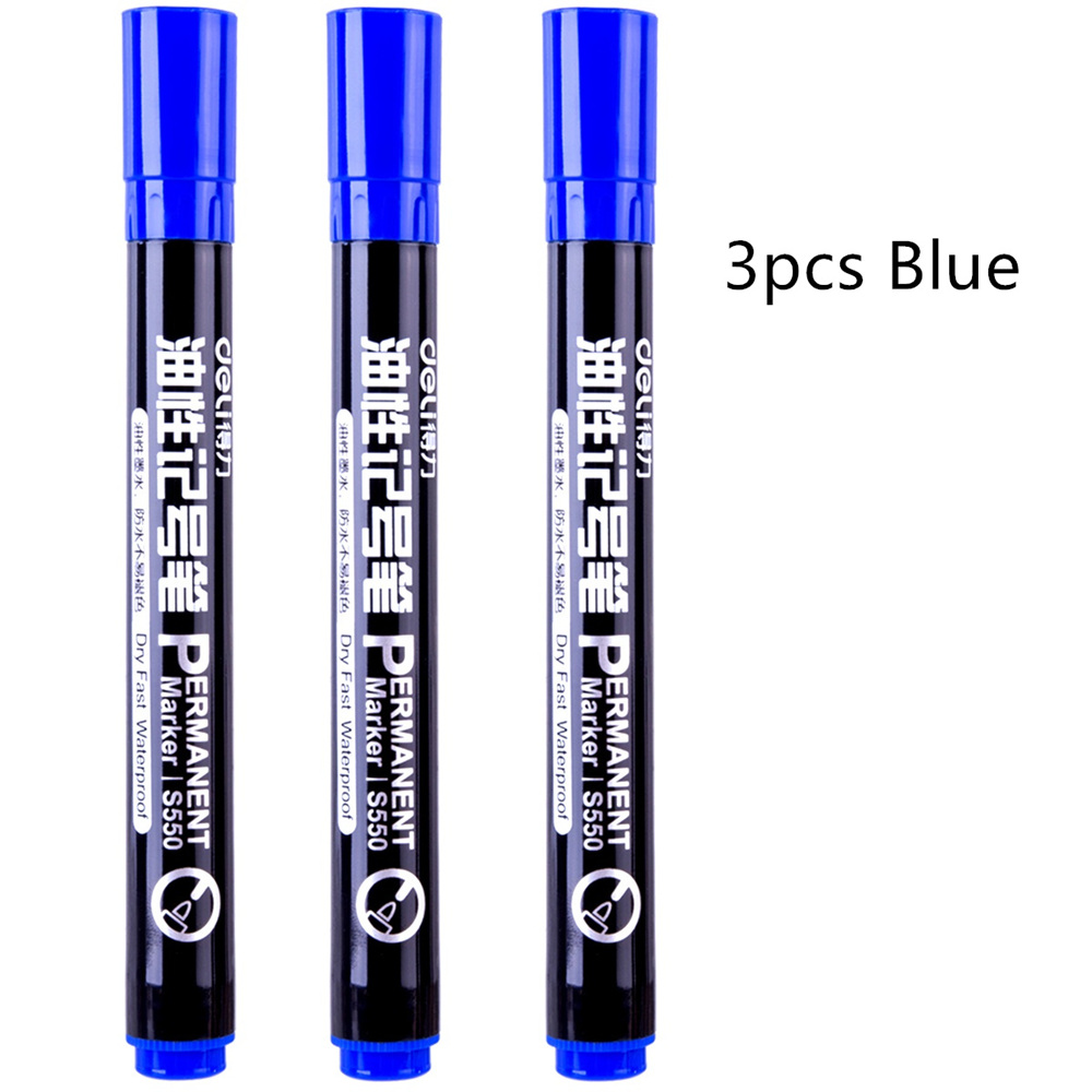 3 stk sort blå rød farve permanent tusch pen sæt vandtæt olieblæk på cd stof papir metal keramisk træ kontorskole  a6842: 3 stk blå