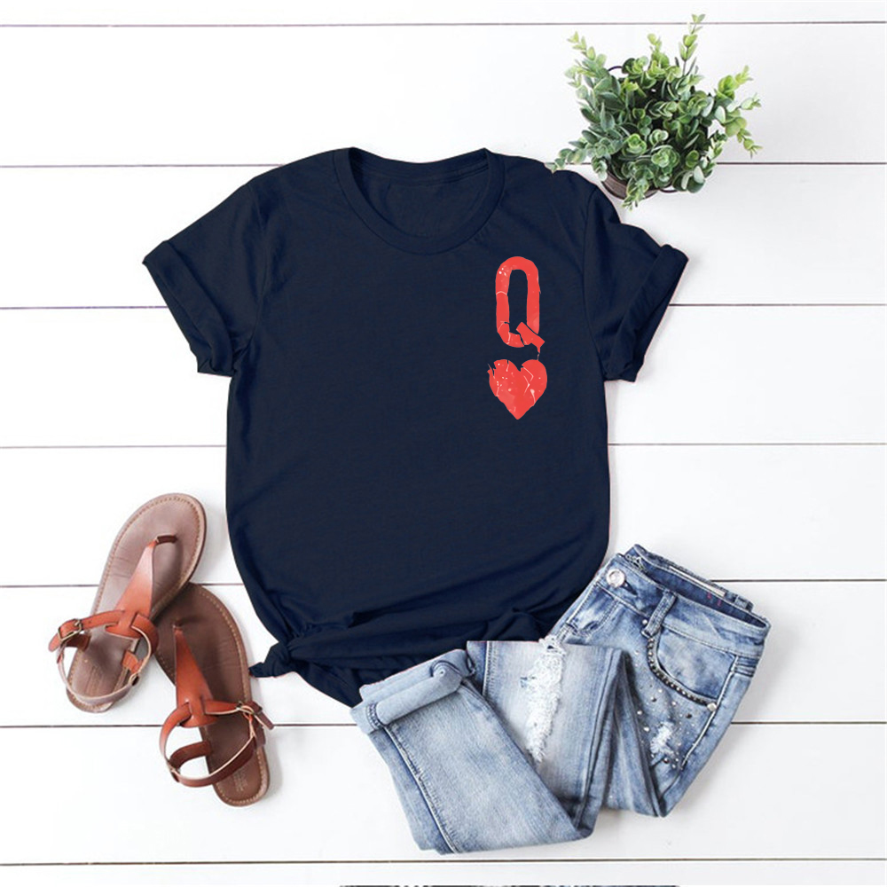 Hjerter dronning t-shirt til piger sød dronning t-shirt tumblr pokerkort q grafik t-shirts alice i eventyrland skjorte: M / Marine blå