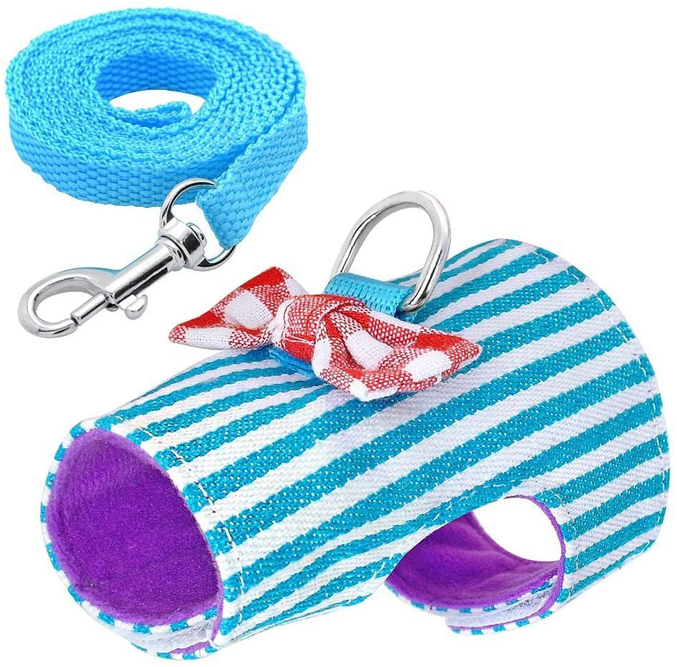 Ensemble harnais et laisse pour animal domestique, gilet avec nœud de lapin, furet cochon d&#39;inde, chaton, vêtements mignons, fournitures pour animaux de compagnie, accessoires de Cage: Blue / XS