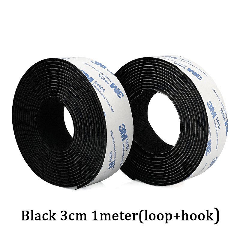 1M Strong Nylon Self-adhesive Hook and Loop Fastener TapeSticker Double Side Tape with Glue Sticker Hook Adhesive DIY 16-50MM: 30mm Black