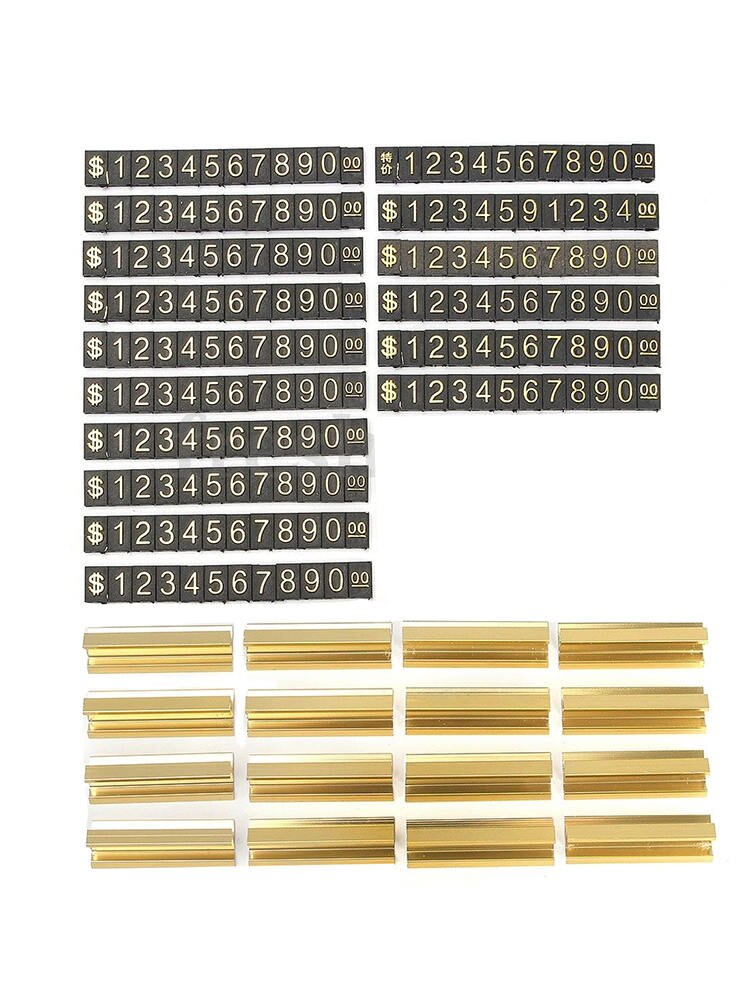 16 Sets Golden Number Letter with Base Adjustable Price Display Stand Tag Label Sets of Number Labels