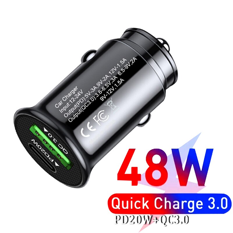 Ładowarka samochodowa szybkie ładowanie QC 3.0 porty USB type-c ładowarka do iPhone 13 12 Pro Samsung Xiaomi przenośna ładowarka do telefonu komórkowego