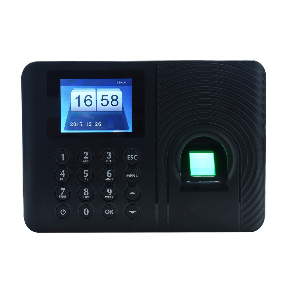 Intelligent biometrisk fingeraftryk adgangskode til stede maskine medarbejder check-in optager 2.4 tommer tft lcd-skærm  dc 5v