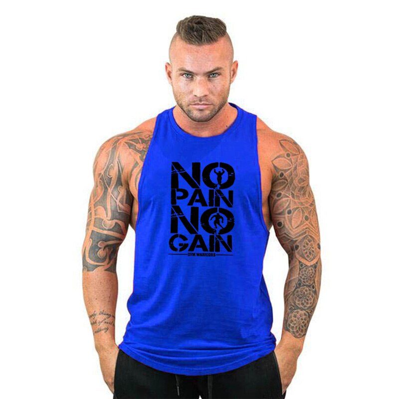 Vest Casual Fitness Stringer Spier Workout Katoen Gym Tank Tops Mannen Mouwloze Mode Bodybuilding Kleding Hemd: Blauw / L
