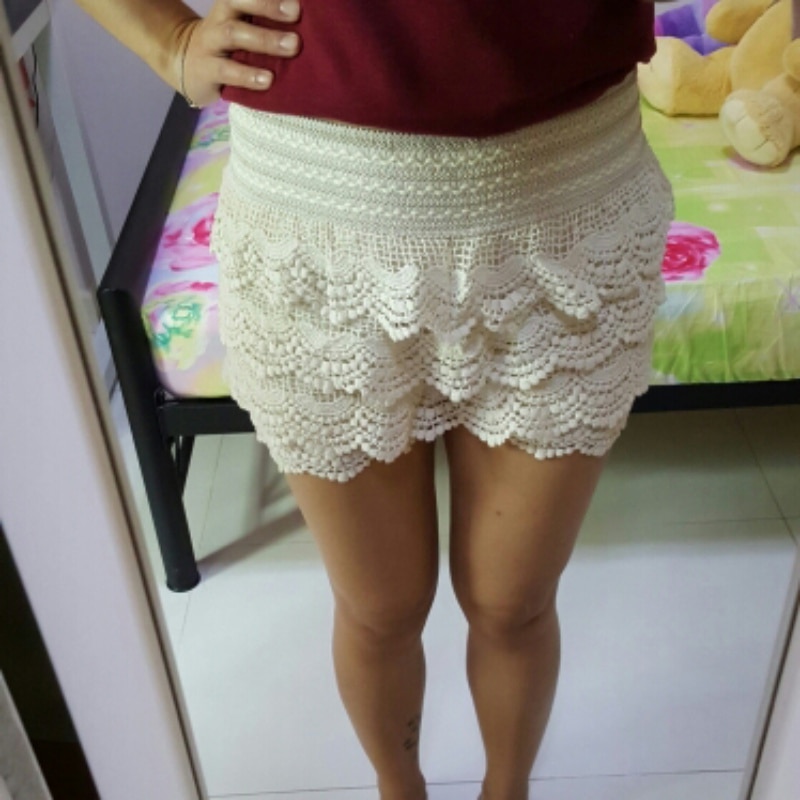 Summer Shorts For Women High Waist Lace Shorts Female Hook Flowers Sheath Shorts