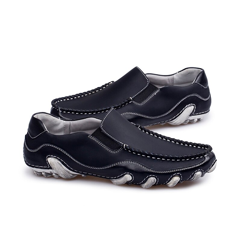 Mens Leather Golf Shoes Slip On Anti-slip Training Sports Sneakers Male Waterproof Breathable Soft Sole Casual Golf Shoes: Black / 9.5