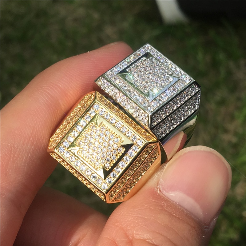 Male Hiphop Chain Ring Micro Pave AAAAA cz 925 Sterling Silver Party Wedding Band Rings for men Iced out rock Jewelry