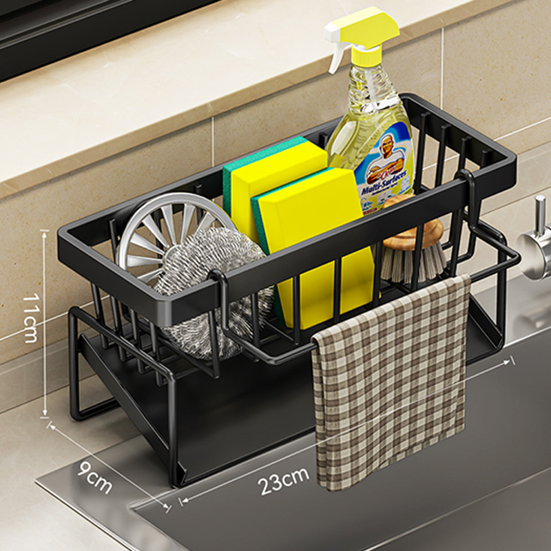 Estante de almacenamiento de Herramientas de limpieza de fregadero, escurridor multifuncional de cocina para esponja limpiadora, organizador, colgador de trapo: green