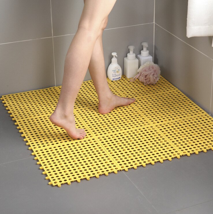 Alfombra antideslizante para baño, tapete de pies de empalme anticaída para cuarto de baño, alfombra impermeable para suelo: Amarillo