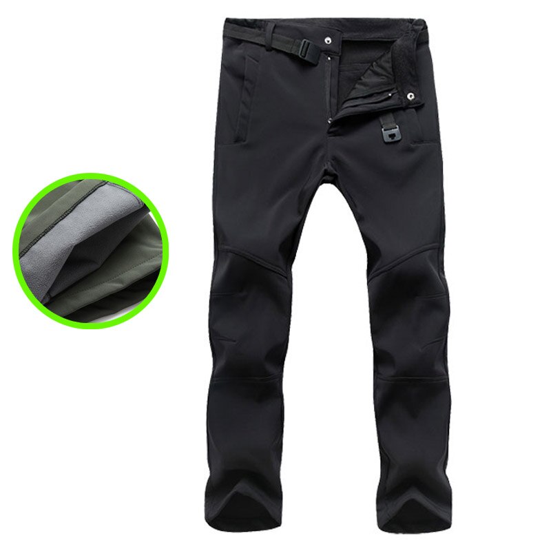 Outdoor WinterThicken Slim Fit Soft Shell Fleece Thermal Waterproof Cargo Army Ski Climbing Camping training Pants Men