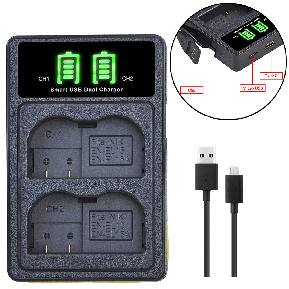 Batterie EN-EL15C EN-EL15B EN-EL15 + chargeur avec Port type-c, pour appareil photo Nikon Z5 D850 Z6 Z7 D780 D750 D810 D7000 D7500 Z6 ii: 1x Charger