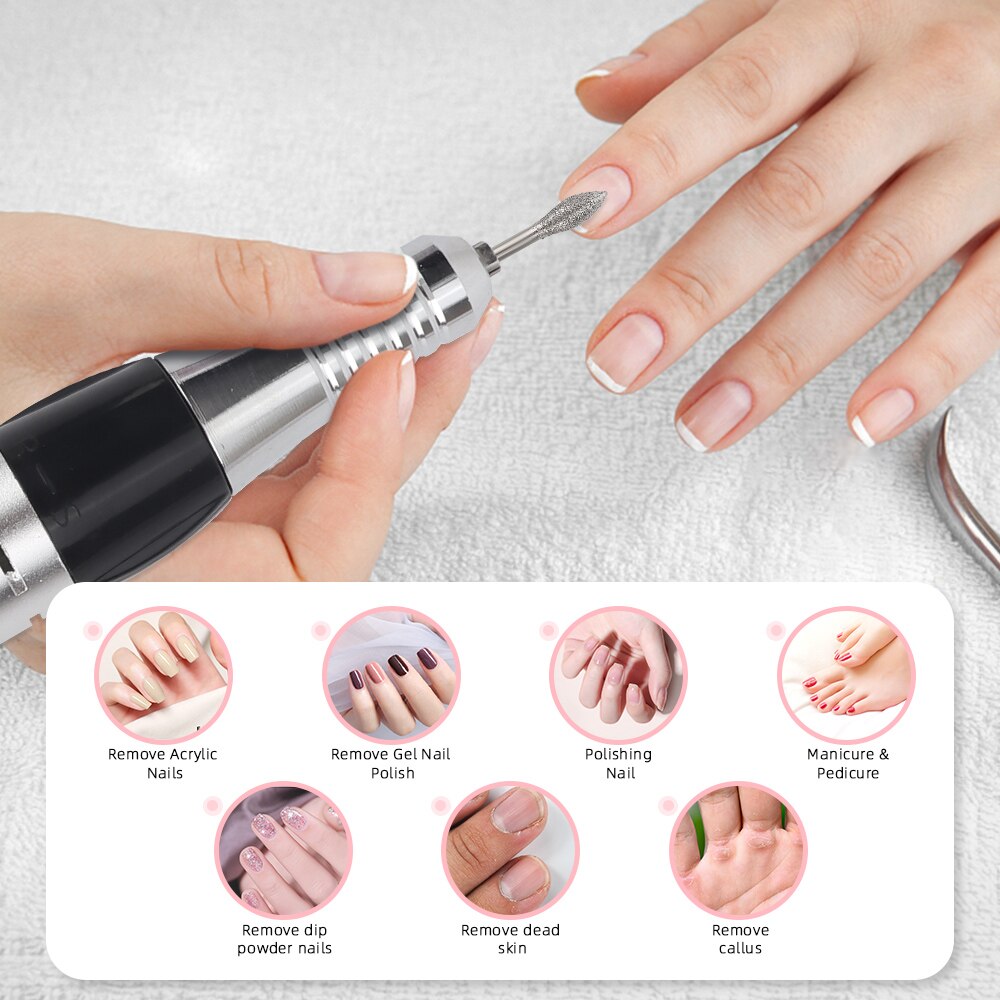 Professionelle 35000rpm Nagel Bohrer Maschine Wiederaufladbare Tragbare Manikübetreffend Pedikübetreffend Bohrer einstellen Gel Häutchen Entferner mit Bohrer