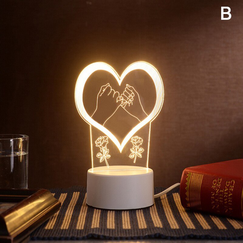 Acrylic 3D Night Light Elk Love Pattern Night Light LED Romantic Light: B