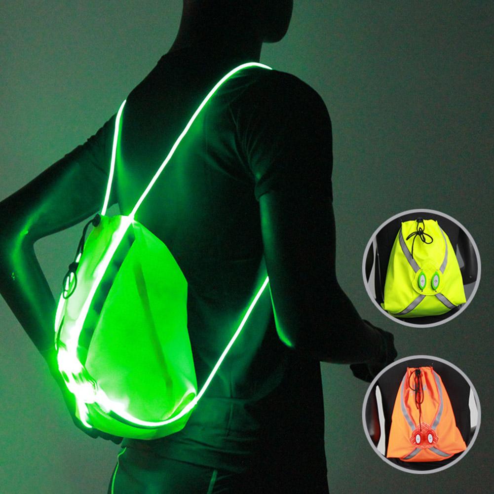 Mænd kvinder sports taske med ledet lys reflekterende snor stor rygsæk udendørs sports tas træning cykling camping opbevaringstaske