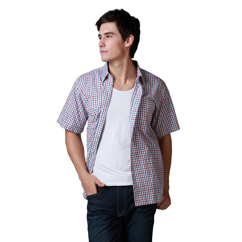 Shirt Men Shirt Brand Casual Shirt Plus Chest Basic Short Sleeve Cotton Plaid Shirt Best Size S M L4Colors