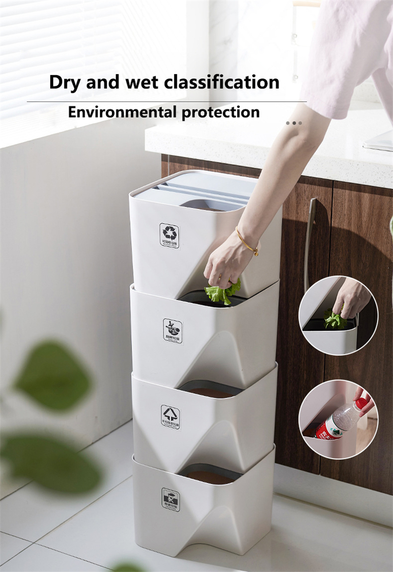 Stackable Household Trash Can Classification Trash Can Kitchen Bathroom Trash Bin Recycling Bin Dry And Wet Separation Waste Bin