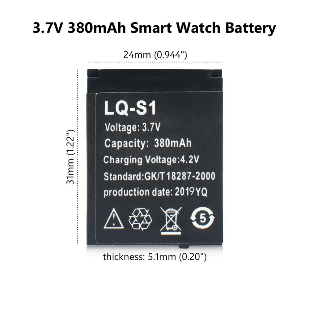 1-4pz Astuto Della Vigilanza Della Batteria Durevole SmartWatch LQ-S1 3.7V Batteria Al Litio Ricaricabile per DZ09 W8 380mA A1 QW09 KSW-S6 RYX-NX9