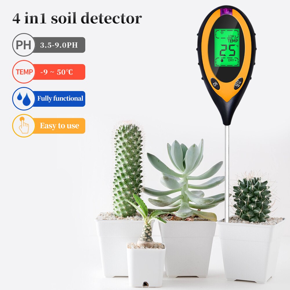 4 in 1 Soil PH Moisture Meter PH Meter Flower Temperature Humidity Sunlight Tester Acidity Hygrometer for Farm Plant Garden