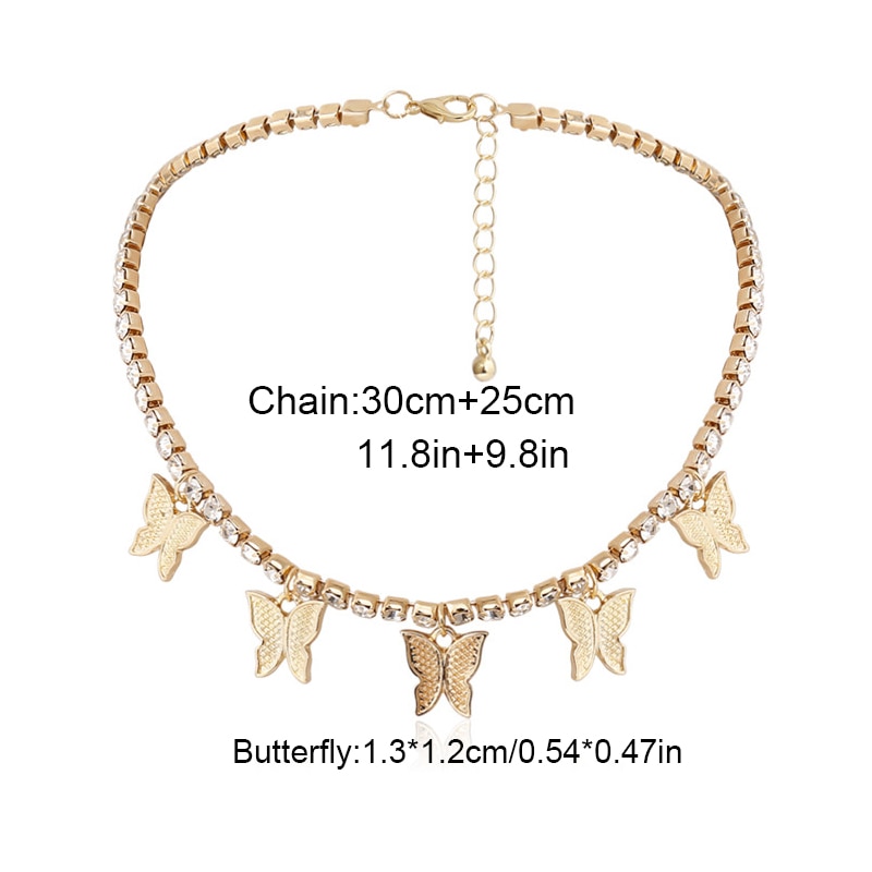 Shiny Rhinestone Crystal Butterfly Chain Pendant Necklaces Choker for Women Girl's Trendy Anniversary Punk Jewelry Party