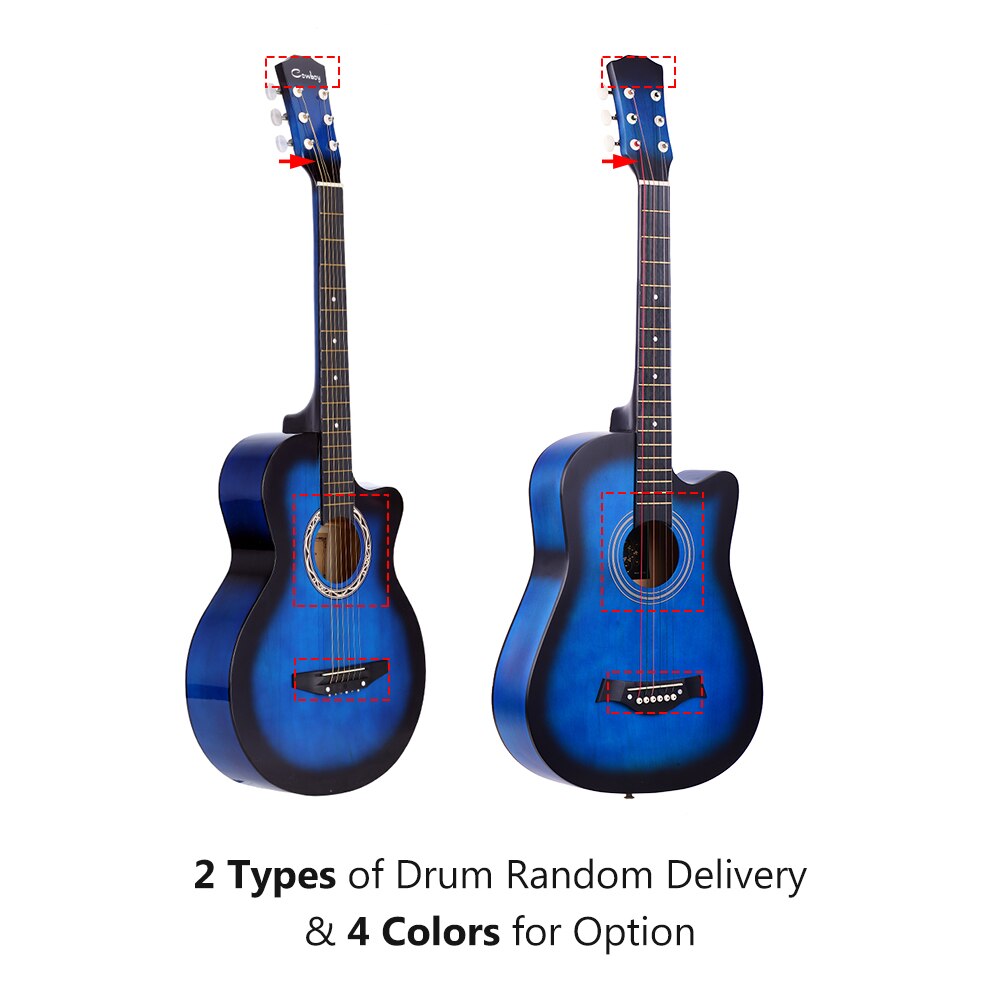 38" Guitar Guitarra 38 inches Acoustic Folk Guitar Basswood 6-String Guitar for Students Beginner Black Blue