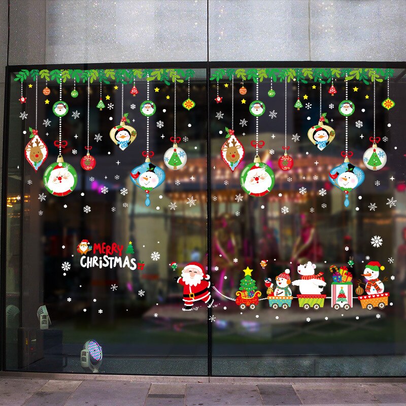Santa Claus train window decoration store glass door self adhesive traceless wall sticker wallpaper