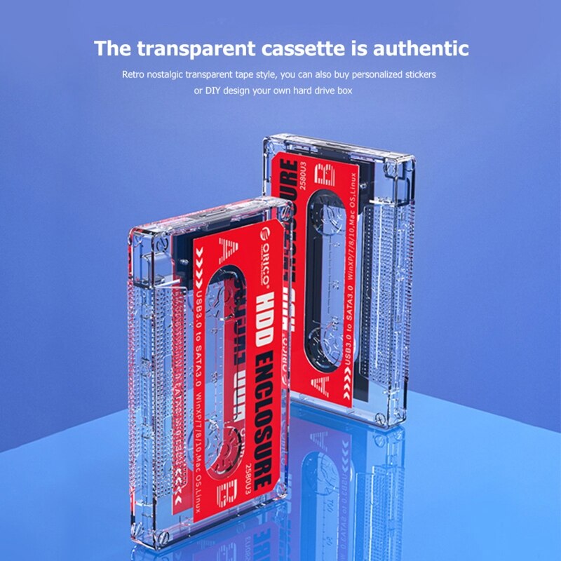ORICO Cassette Tape Hard Drive Case USB3.0 For 2.5'' SSD HDD Enclosure External Transparent HDD Case with DIY Stickers