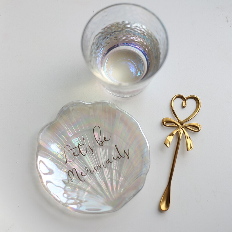 Mermaid Shell Glass Plate Dish Small Fancy Jewelry Storage Tray Ring Trinket Dish Wedding Decoration for Girls