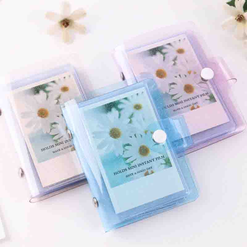 Jelly Kleur Fotoalbum Voor Mini Card Photo Sticker Album Mini Fotoalbum Foto Album Roze Transparant Glitter Kaarthouder tas