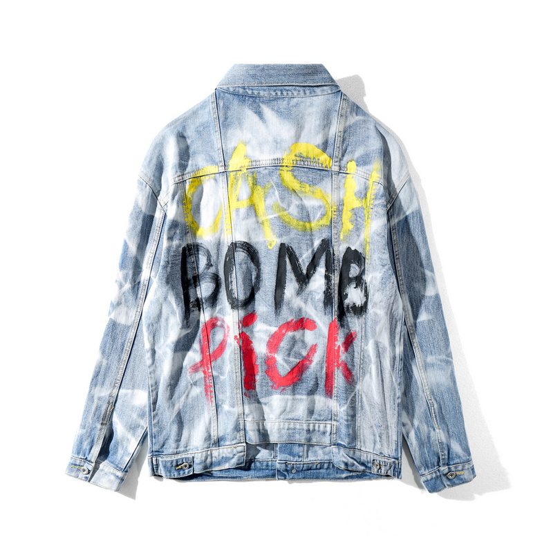 Chaqueta vaquera pintada a mano para hombre, chaqueta Harajuku, azul, Otoño,
