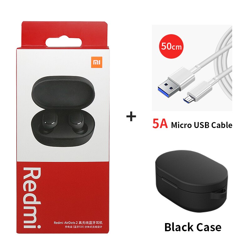 Xiaomi-auriculares inalámbricos Airdots 2 Redmi Airdots S TWS, cascos con Control de voz, Bluetooth 5,0, reducción de ruido y Control táctil: add cable black case