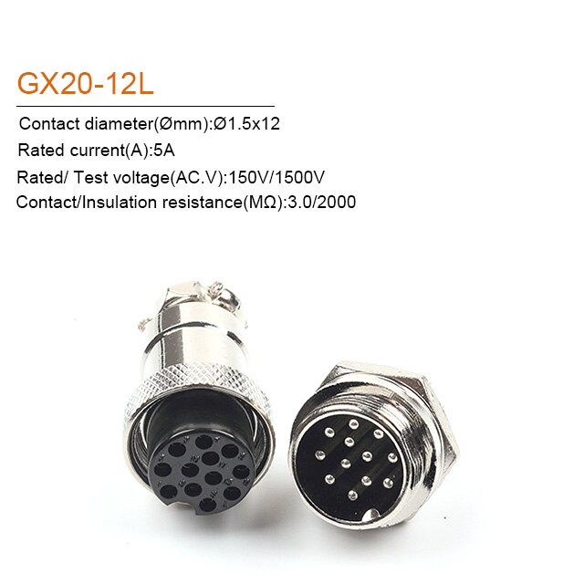 1Set GX20 2/3/4/5/6/7/8/9/10/12/14/15 Pin 20Mm Male + Vrouwelijke Circulaire Moer Type Draad Panel Aviation Connector Socket Plug: GX20-12 Nut type