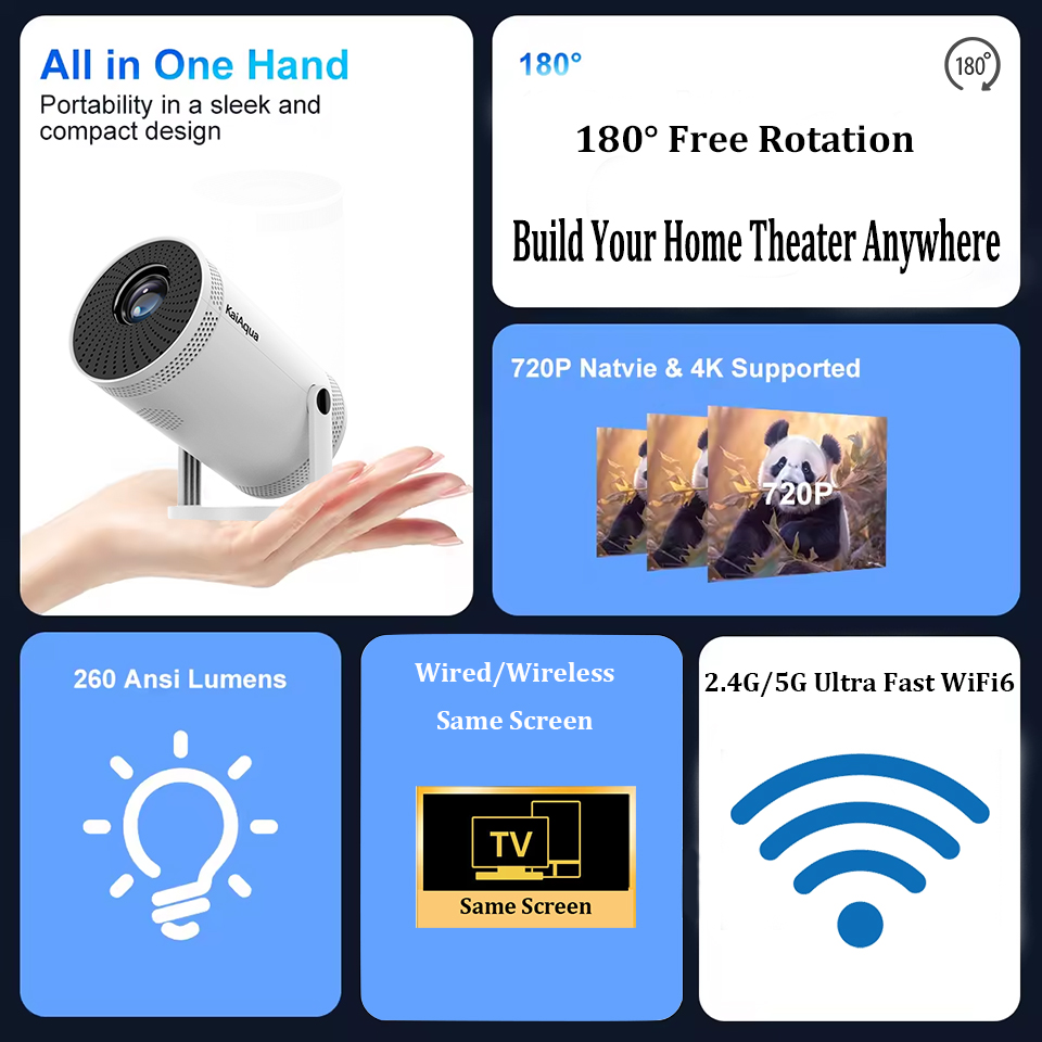 -selling FY300 4K Projector 260ANSI Portable Theater Dual Band Wifi6 BT5.0 1080P 720P Home Cinema Outdoor Mini HD Projectors