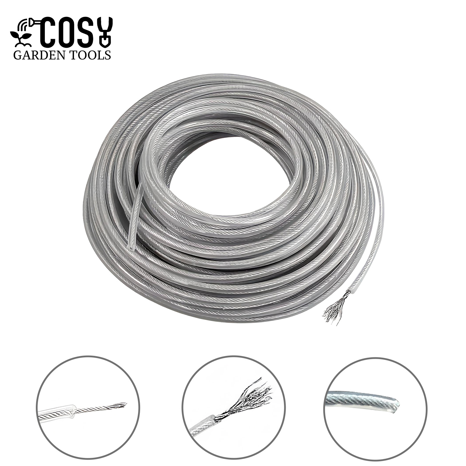 2PCS 2.4/2.7/3.0mm*15m Round Trimmer Steel Nylon Wire Rope Cord Line Brush Cutter Long Grass Replacement Lawn Mower Accessories: M / green