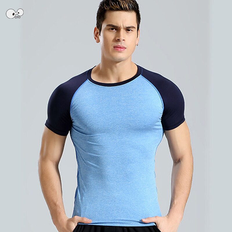 Snel drogend ademend fitness gym jogging shirt heren korte mouwen heren hardloop t-shirt sport slim t-shirt rashgard training tops