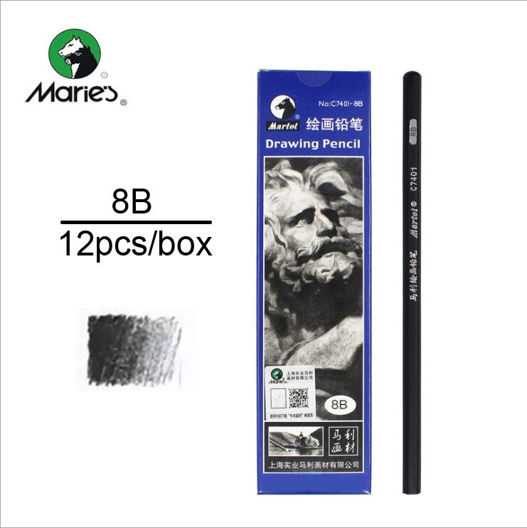 Marie Pencil Charcoal Only for Art Drawing Tools Set Beginner Sketch Artist 2H,HB,B,2B,3B, 4b, 5B,6B,7B,8B: 8B