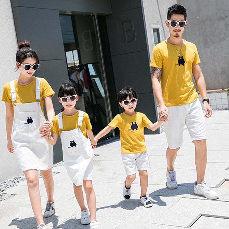 2 stk bror søster look familie matchende tøjsæt mor og datter søn tøj mor mor datter kjole skjorte overalls: Far xl
