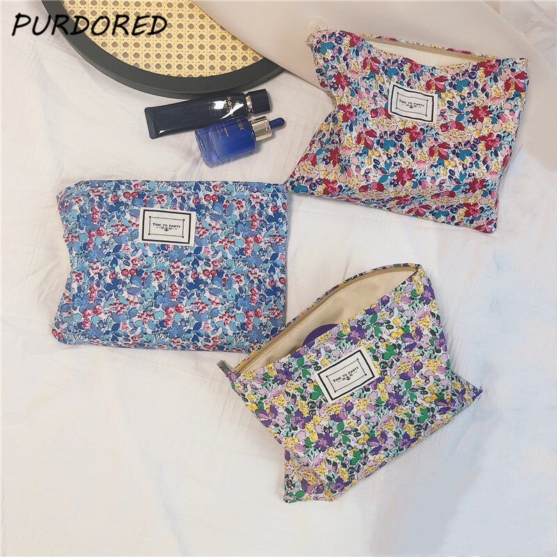 PURDORED-neceser pequeño Floral para mujer, bolsa grande de maquillaje con flores, caja de belleza maquillaje, organizador de viaje, bolso de mano femenino, 1 ud.