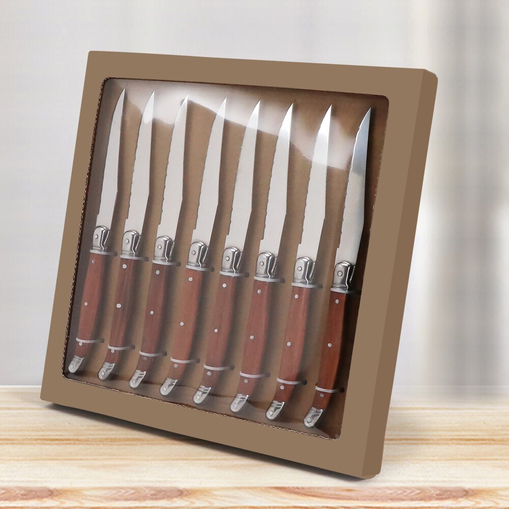 Laguiole 8 Stuks Steak Mes Hout Bestek Roestvrij Staal Gekarteld Lemmet Servies Restaurant Bestek Diner Messen Set