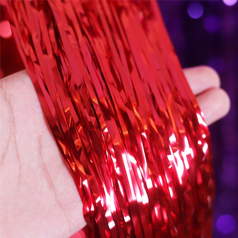 Oropel de flecos de aluminio DIY, cortina, cinta de guirnalda, globos, Baby Shower, cumpleaños, decoraciones bodas fiestas, 1 Uds.: Rojo
