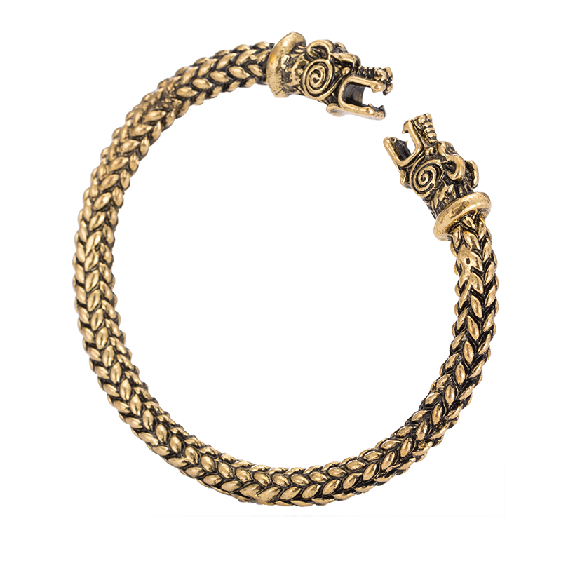 Retro Lava stone Beads Viking rune Alloy Bracelet For Men Women Bangle Jewelry: B091-gold