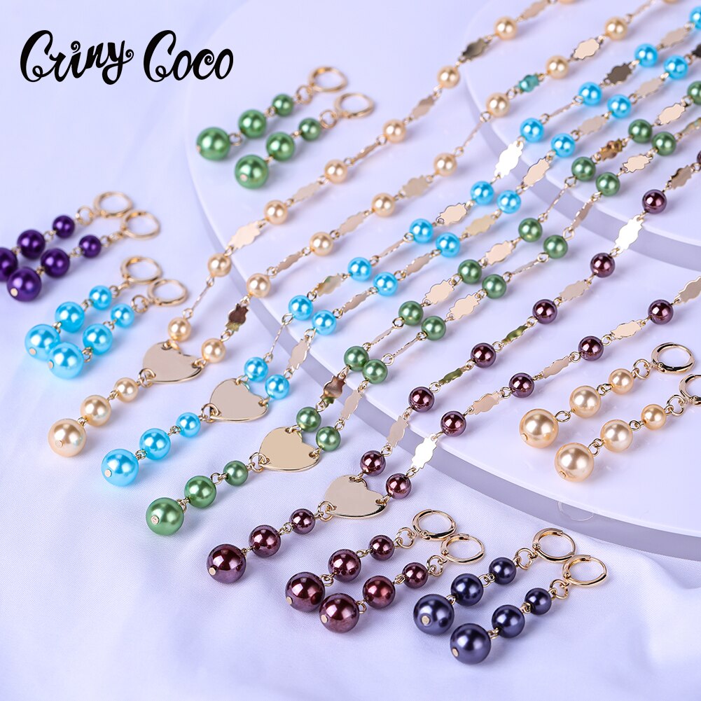 Cring Coco Hawaiian Kleurrijke Parel Sieraden Sets Mode Guam Micronesië Chuuk Hanger Kettingen Hoop Oorbellen Set Voor Vrouwen