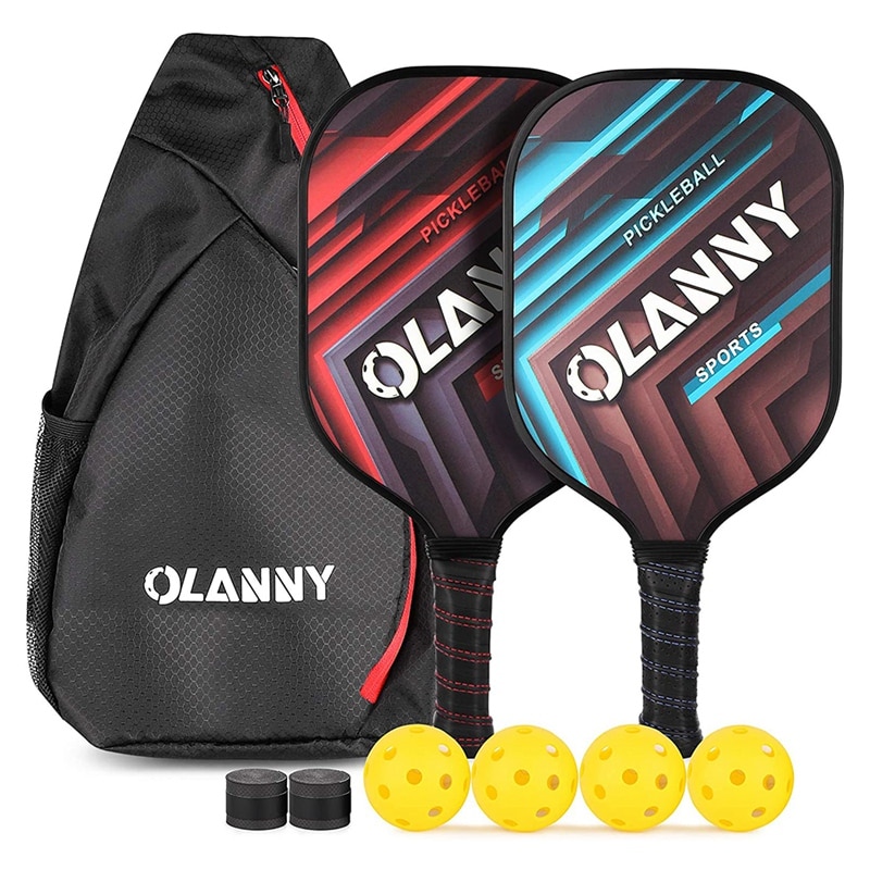 Conjunto quente de pás de pickleball, raquete de pickleball incluindo 2 fibra de raquete de pickleball, 4 bolas de pickleball com saco de transporte: Default Title