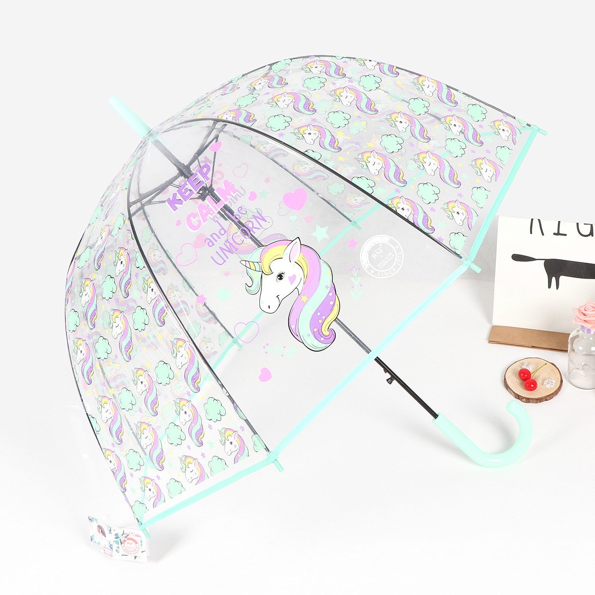 Europese Mode Eenhoorn Transparante Paraplu Milieu Verdikking Poe Vogelkooi Paraplu Dame Paraplu Lange Steel Paraplu