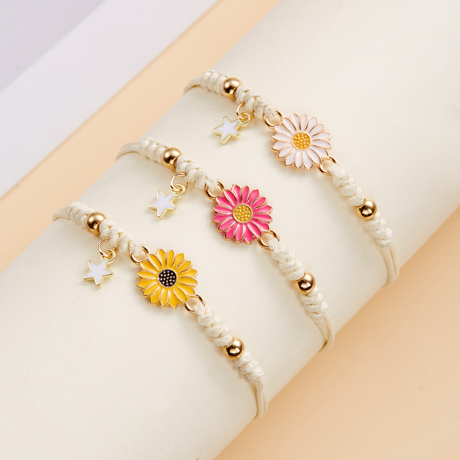 Pulsera bohemia hecha a mano con dibujos de estrellas y flores y margaritas para niña y mujer, pulseras de cuerda, de joyería para parejas de amistad