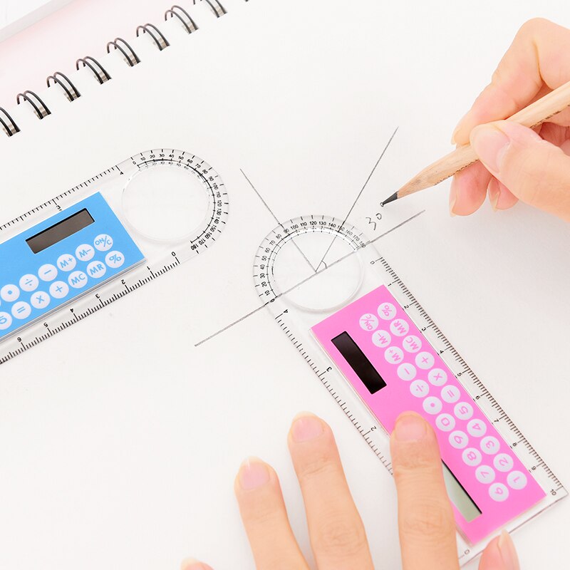 Mini regla aritmética 3 en 1 con calculadora de energía Solar y función de lupa papelería escolar herramienta de medición de dibujo