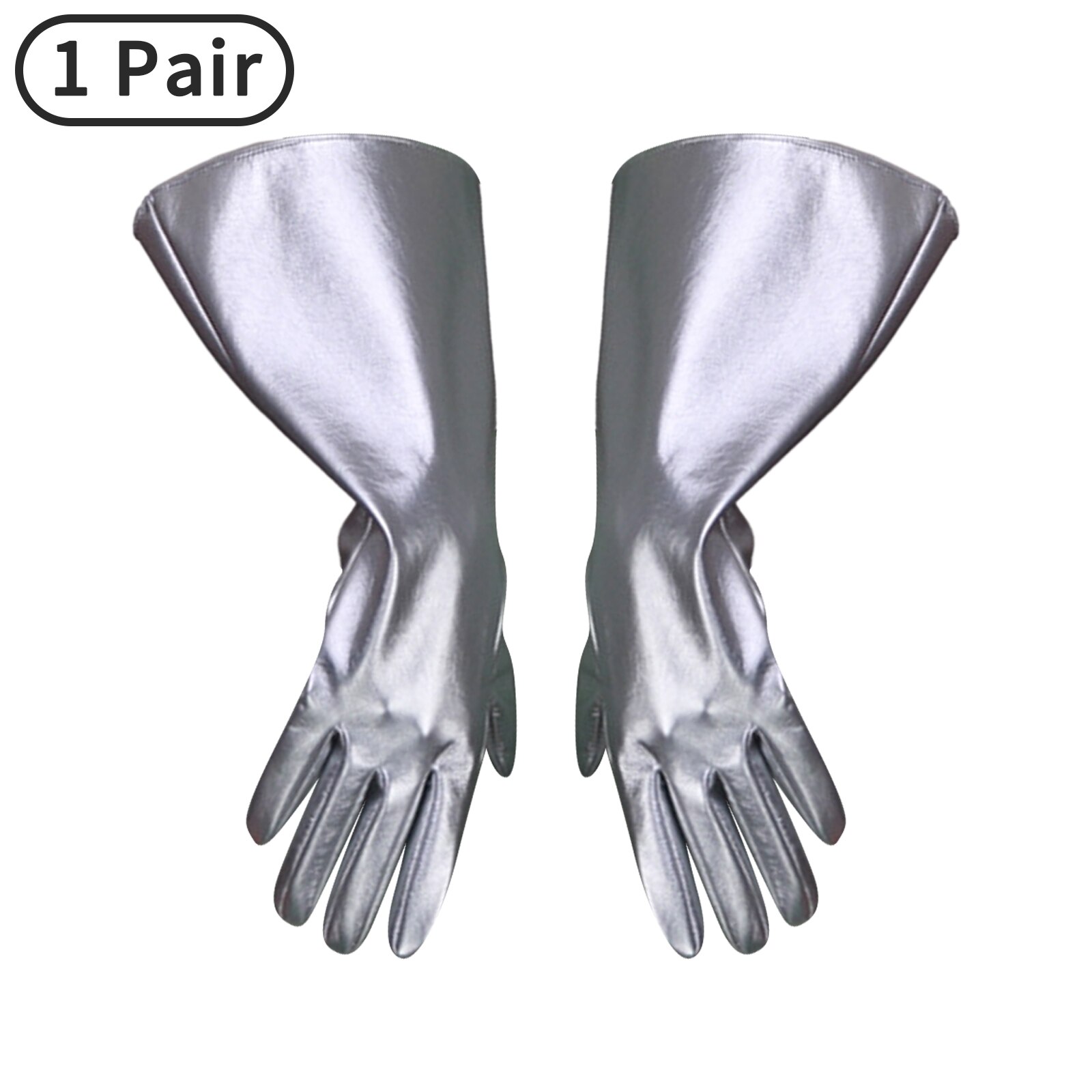 Steampunk Wide Cuffs Gloves Men Women Glossy Patent Leather Glove Cyberpunk Costume Accessories Latex Leather Wide Glove: Silver