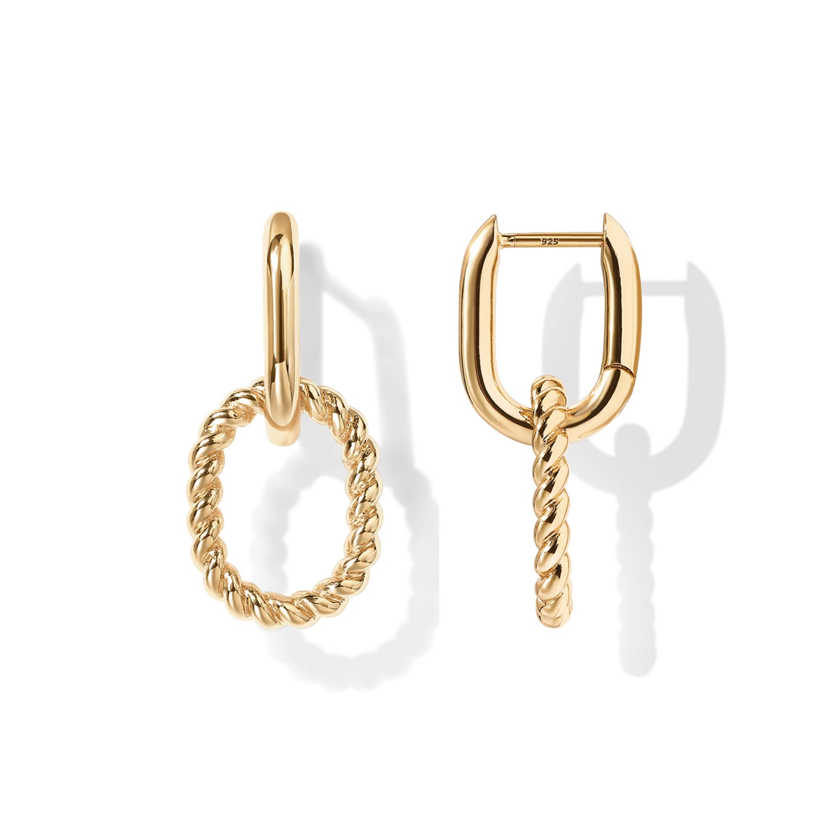 Shevalues 14K Guld Hængeøreringe - Paperclip Lænke - Lås Låsning - Klassisk Design: Lysegul guldfarve