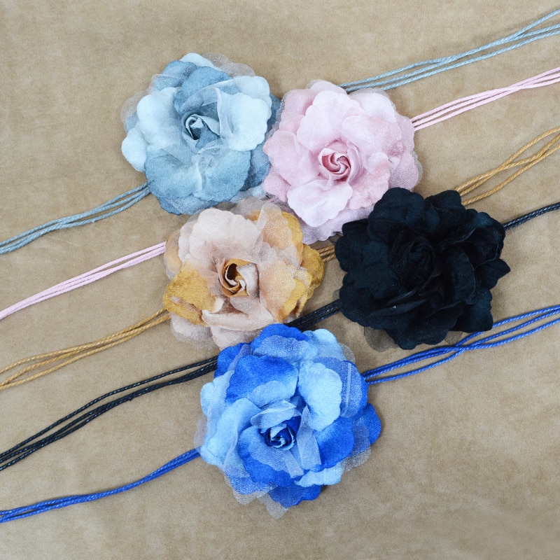 Ceinture longue en mousseline de soie pour femmes, avec pompon décoratif, grande fleur, fine, coréenne, nouée