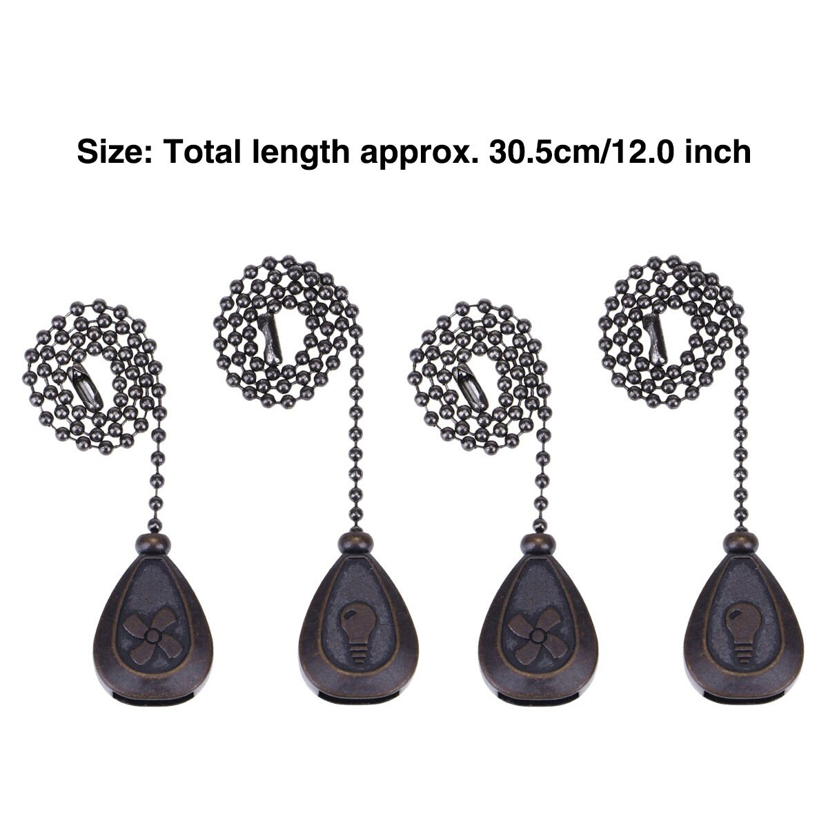 4Pcs Ceiling Fan Zipper Antique Bronze Ceiling Fan Pull Chain Extension Fan Pull Chain Pendant with Ball Fan Chain Connector